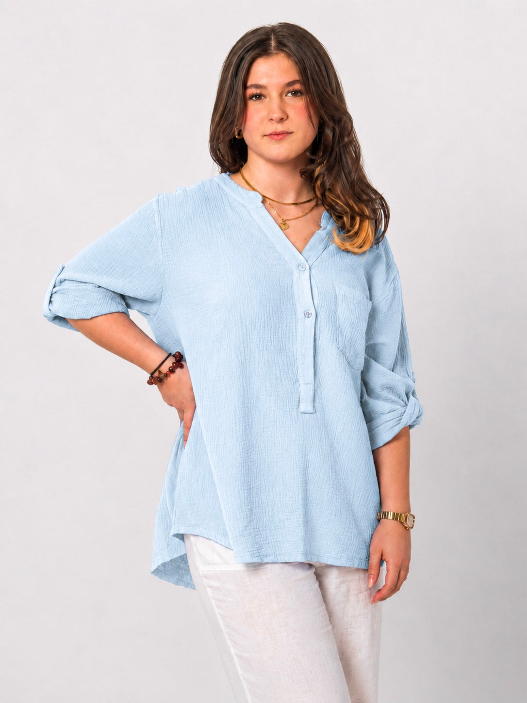 Flair - Natürliche Musselin-Bluse - Hellblau