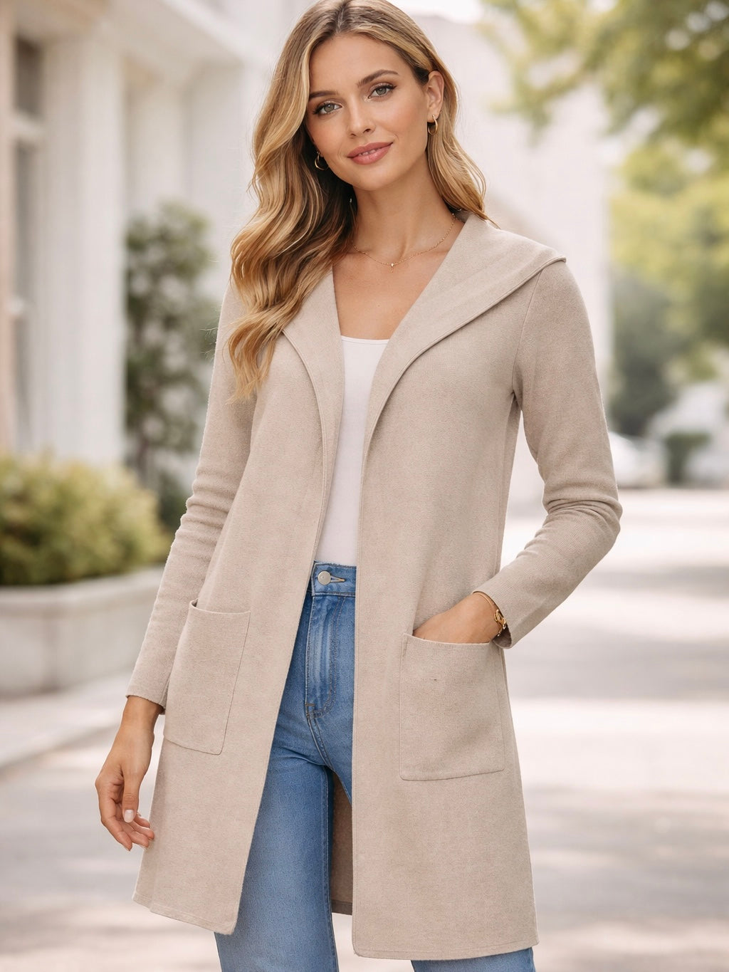 Zwillingsherz Strickjacke Kapuze Janina - Beige