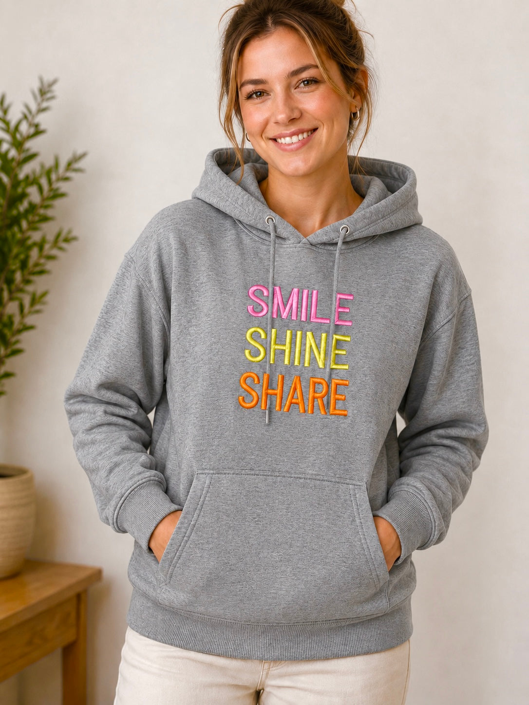 Flair - Hoodie "Smile - Shine - Share" - Grau/Neon