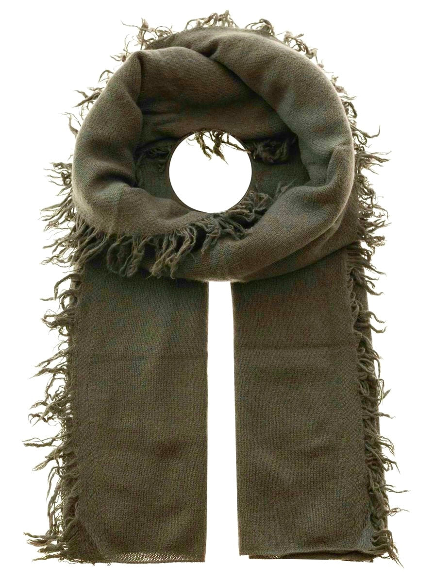 Zwillingsherz 100% Cashmere/Kaschmir Fransenschal - Olive