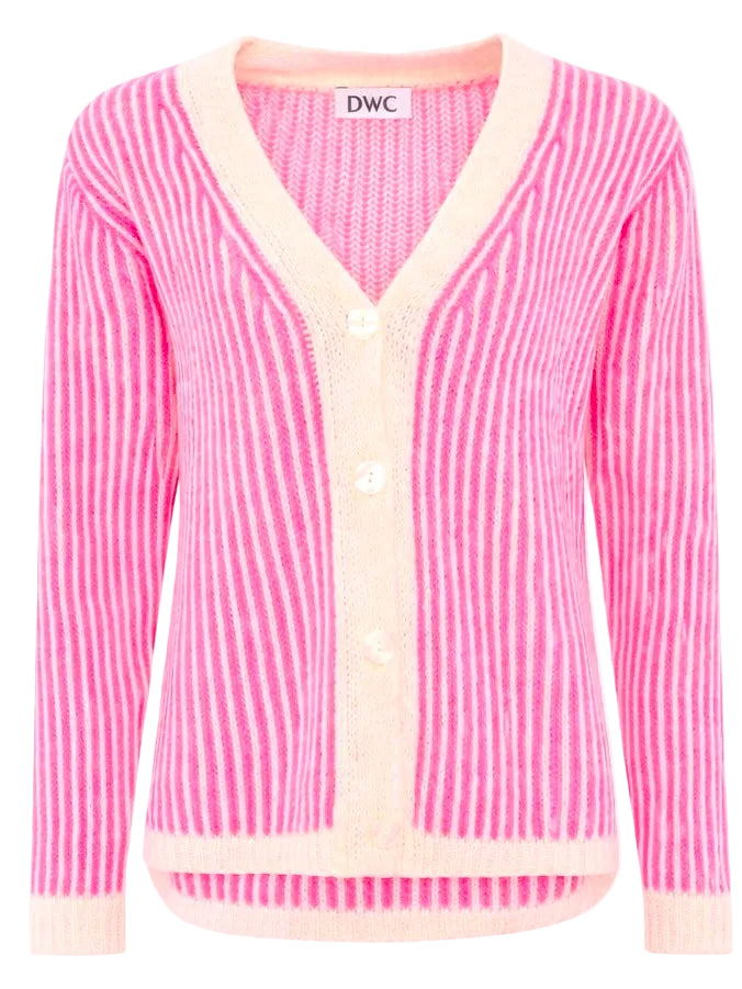 Weiche Strickjacke Streifenoptik - Made in Italy - Pink