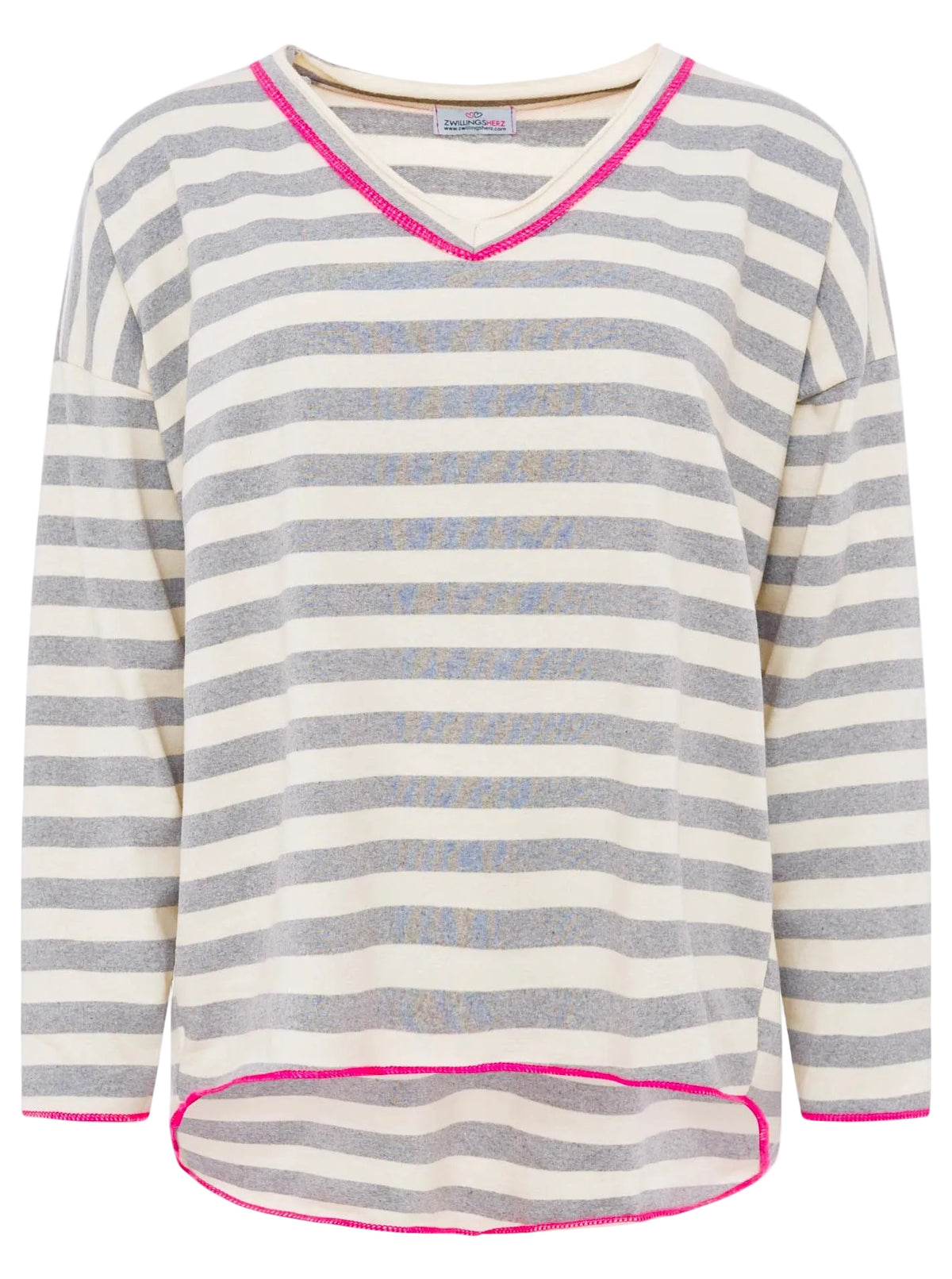Zwillingsherz - Sweatshirt V-Neck "Streifen & Neon" - Graublau