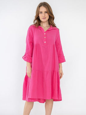 Lockeres Musselin Kleid - Pink (Super Sale keine Retoure)