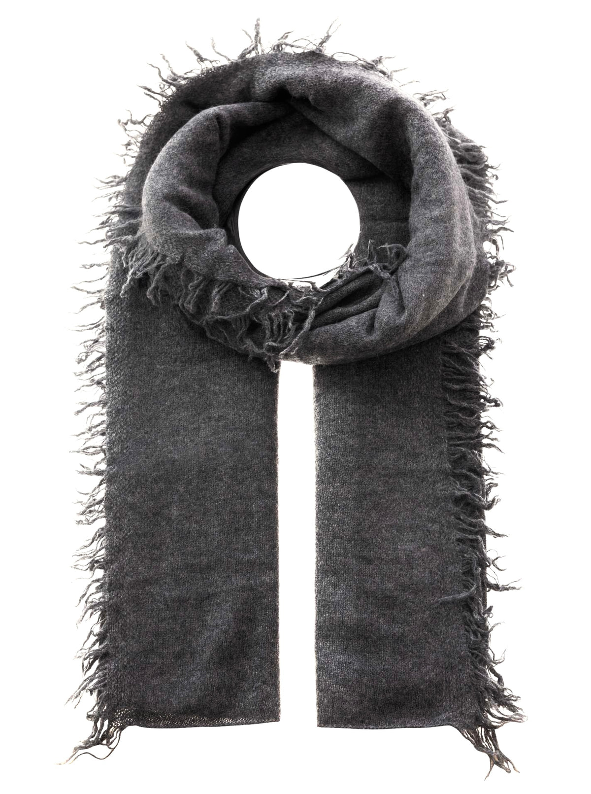 Zwillingsherz 100% Cashmere/Kaschmir Fransenschal - Anthrazit
