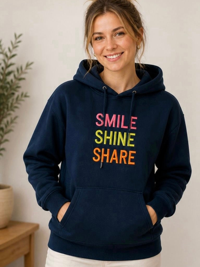 Hoodie/Sweatshirt "Smile - Shine - Share" - Marine/Neon