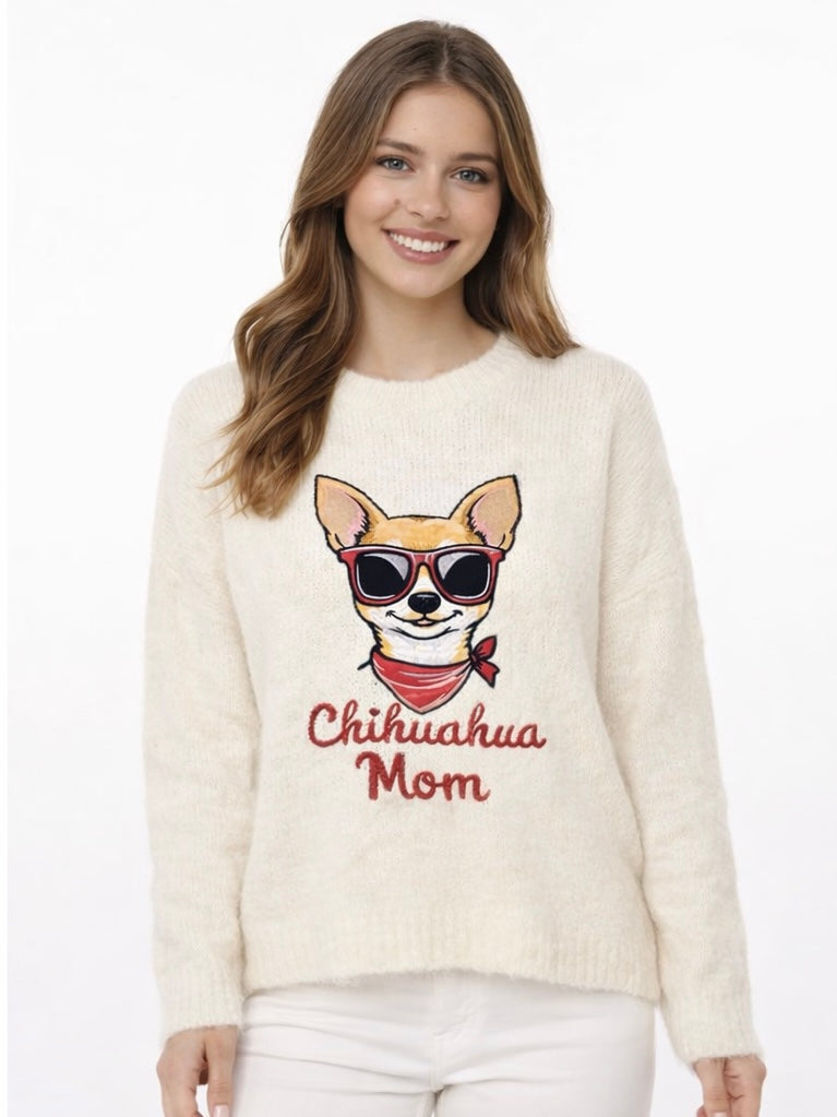 Zwillingsherz Pullover Chihuahua Mom - Beige