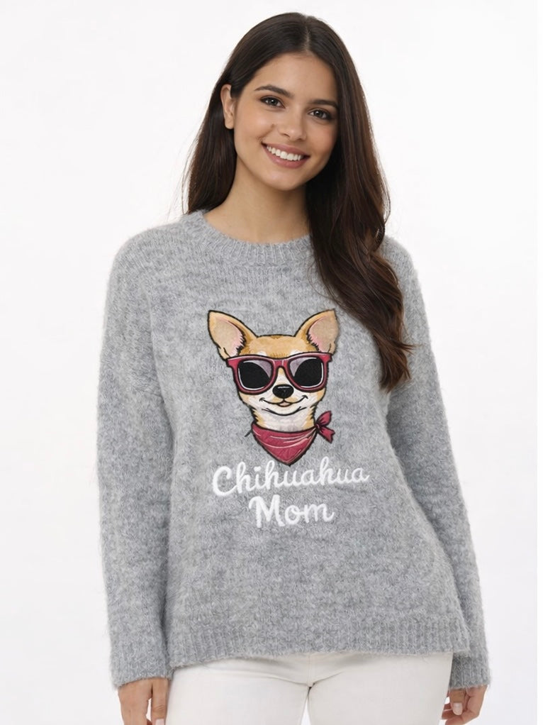Zwillingsherz Pullover Chihuahua Mom - Grau