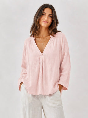 Musselin Bluse - V-Ausschnitt - Altrosa