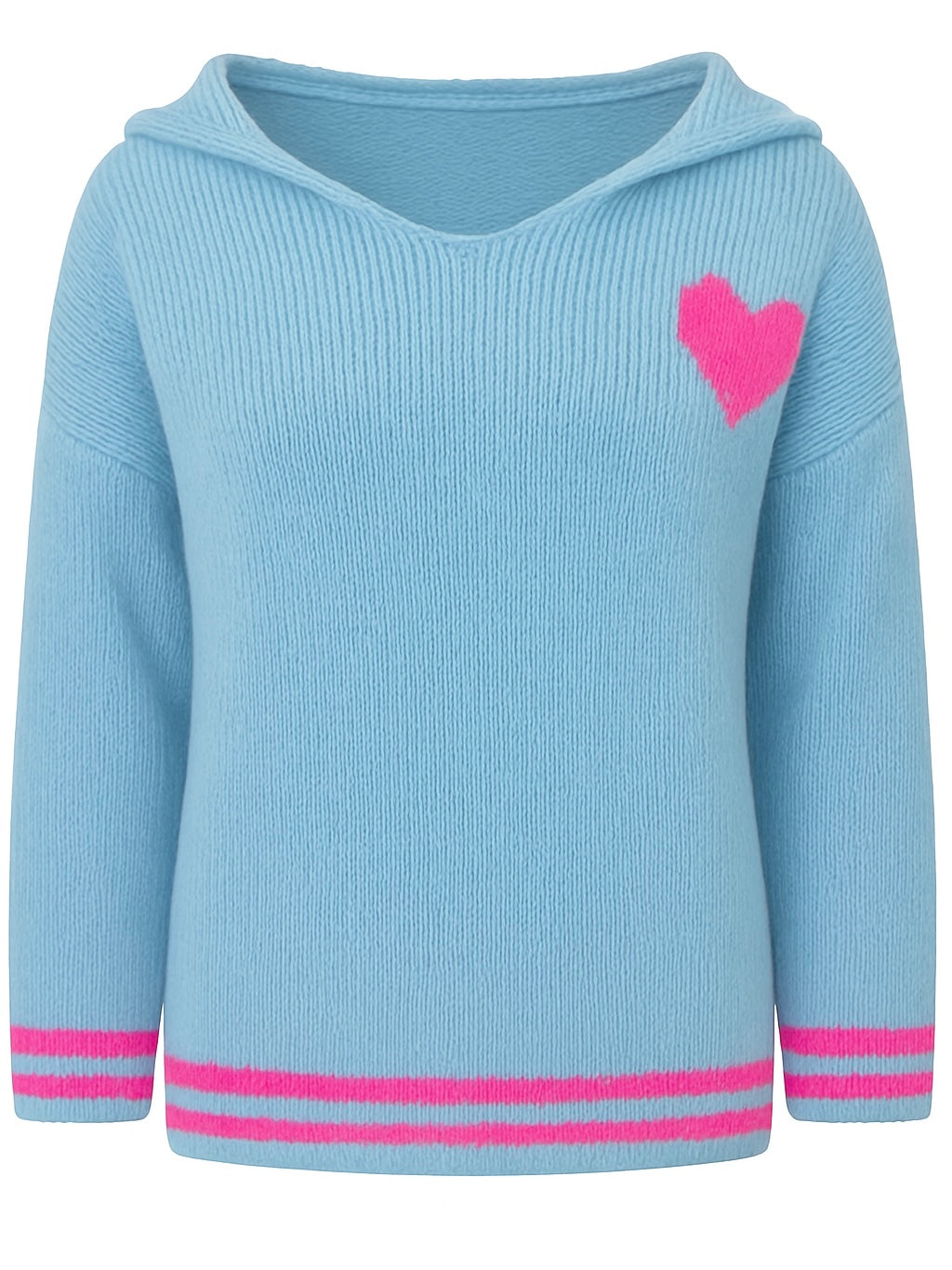 Oversize Strick Hoodie „Herz“ - Made in Italy - Hellblau/Pink