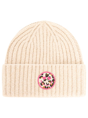 Zwillingsherz Grobstrickmütze Wollmix Leo Smile Beige