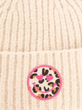 Zwillingsherz Grobstrickmütze Wollmix "Leo Smile" - Beige