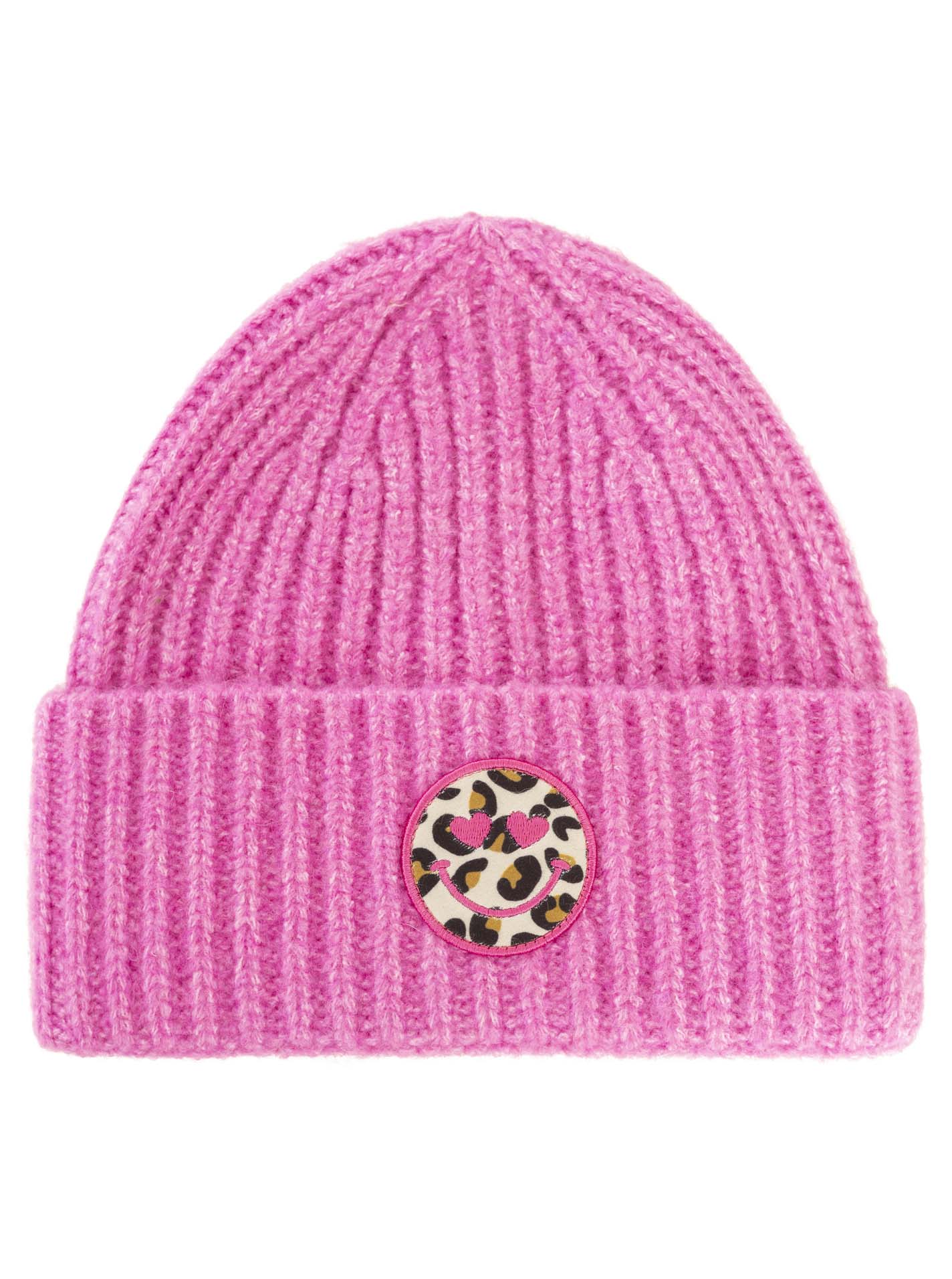 Zwillingsherz Grobstrickmütze Wollmix Leo Smile Pink