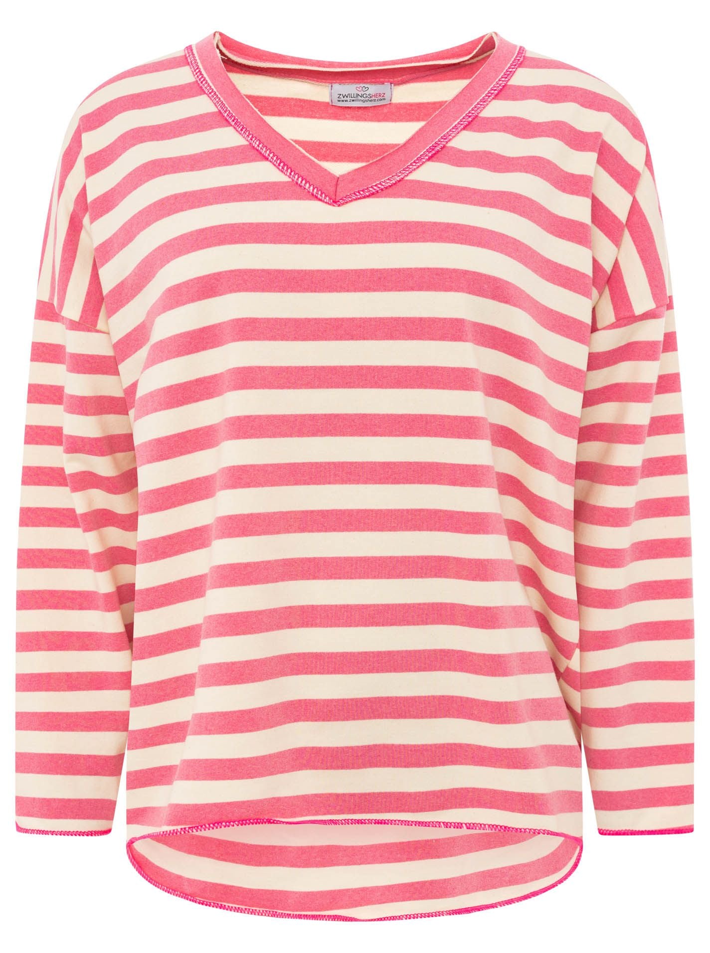 Zwillingsherz - Sweatshirt V-Neck "Streifen & Jersey" - Pink