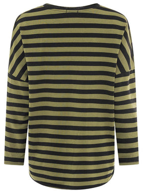 Zwillingsherz - Sweatshirt V-Neck "Streifen & Jersey" - Khaki/Schwarz