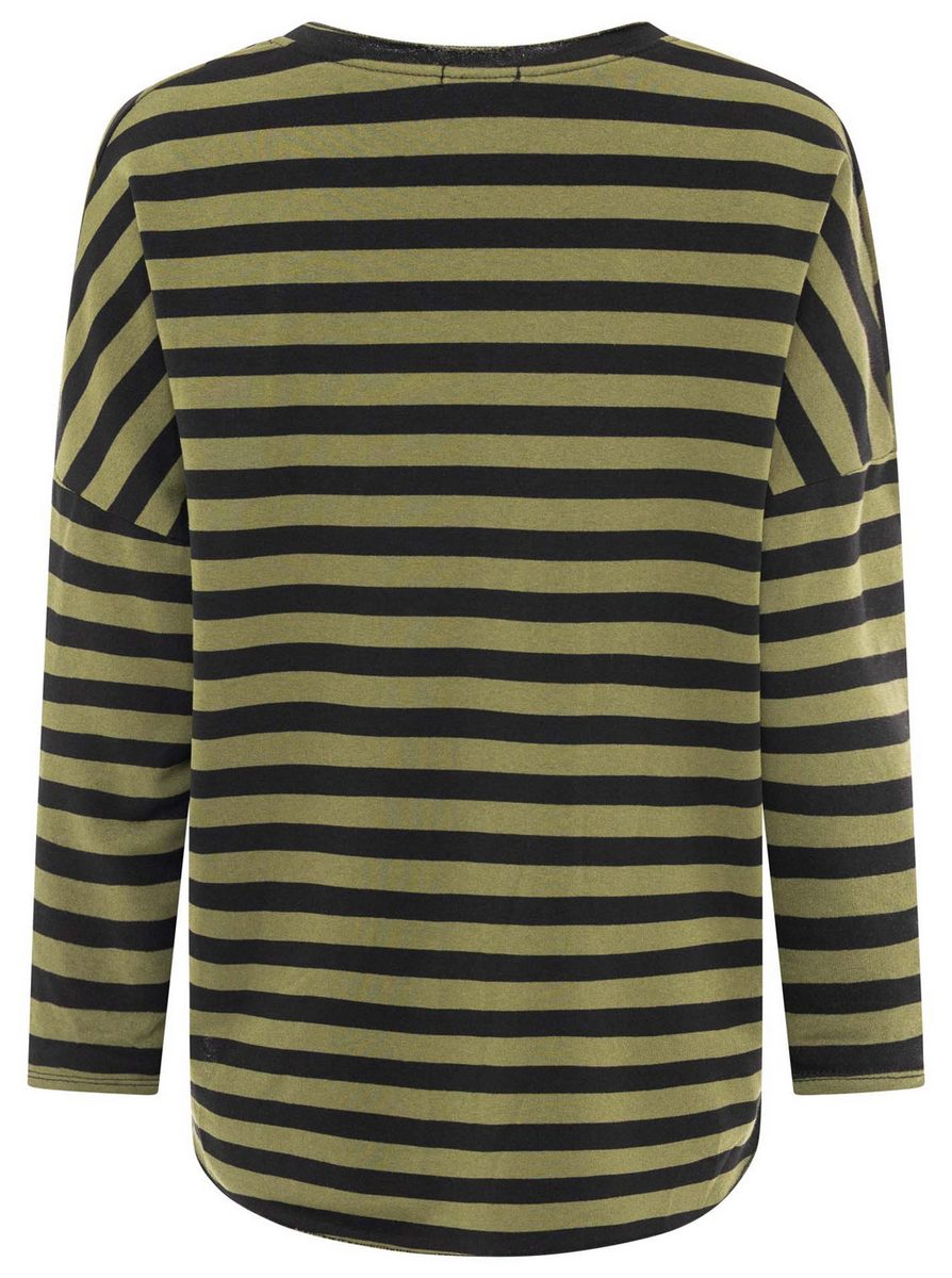 Zwillingsherz - Sweatshirt V-Neck "Streifen & Jersey" - Khaki/Schwarz