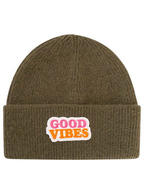 Zwillingsherz - UMSCHLAGMÜTZE WOLLMIX "GOOD VIBES" - Olive