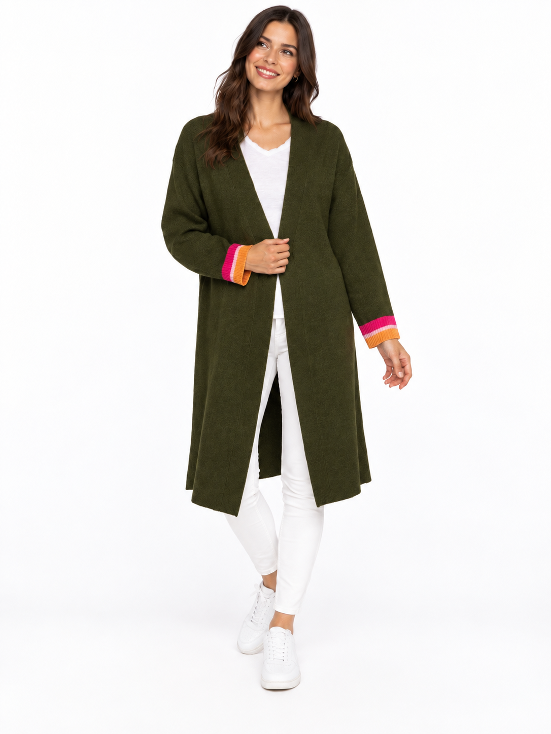 Zwillingsherz Long Cardigan "Love Hope" - Olive