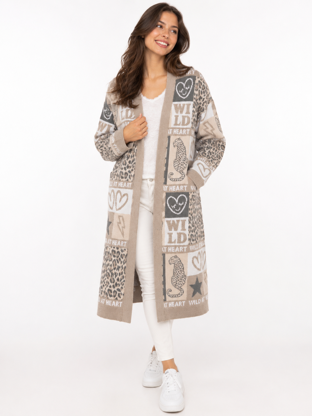 Zwillingsherz Long Cardigan "WILD" - Beige