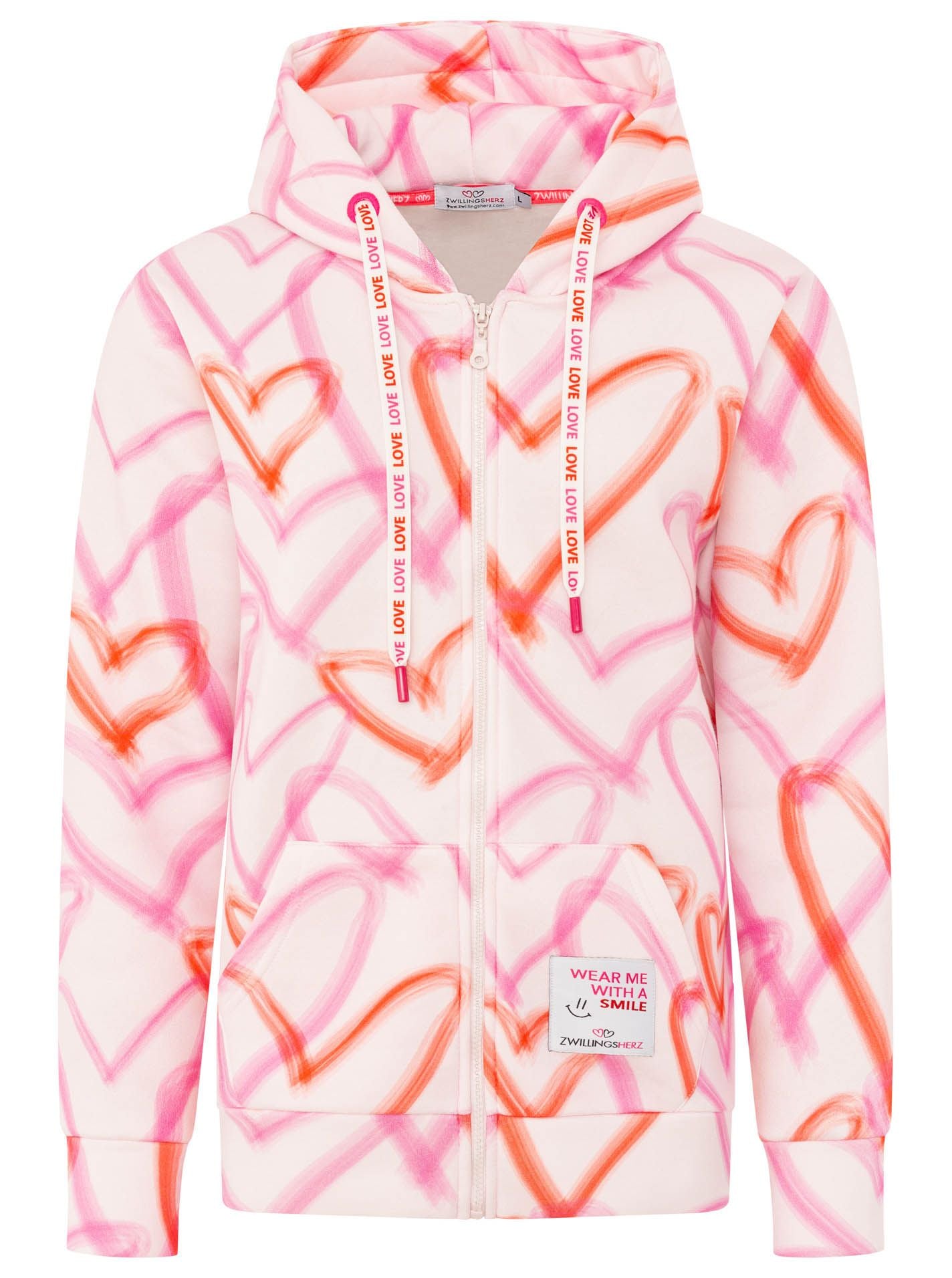 Zwillingsherz - Hoodiejacke "Big Hearts" - Weiß/Pink