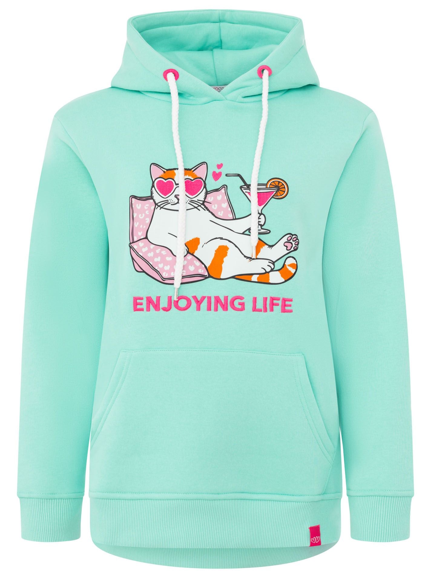 Zwillingsherz - Hoodie "Cat Enjoying Life" - Türkis