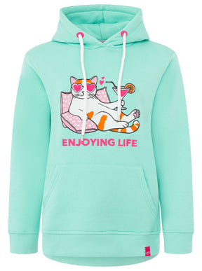 Zwillingsherz - Hoodie "Cat Enjoying Life" - Türkis