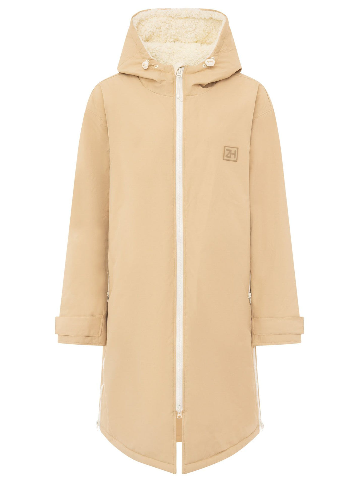 Zwillingsherz Damen Windjacke / Übergangsjacke – Oversize, mit Kapuze – Beige-Weiß