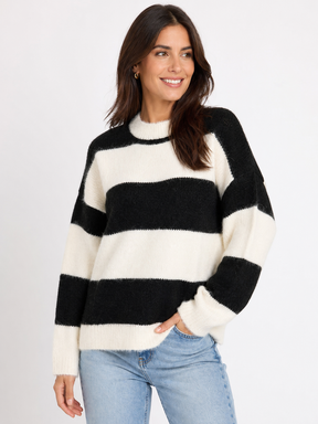 Zwillingsherz Weicher Pullover mit Streifen - Schwarz