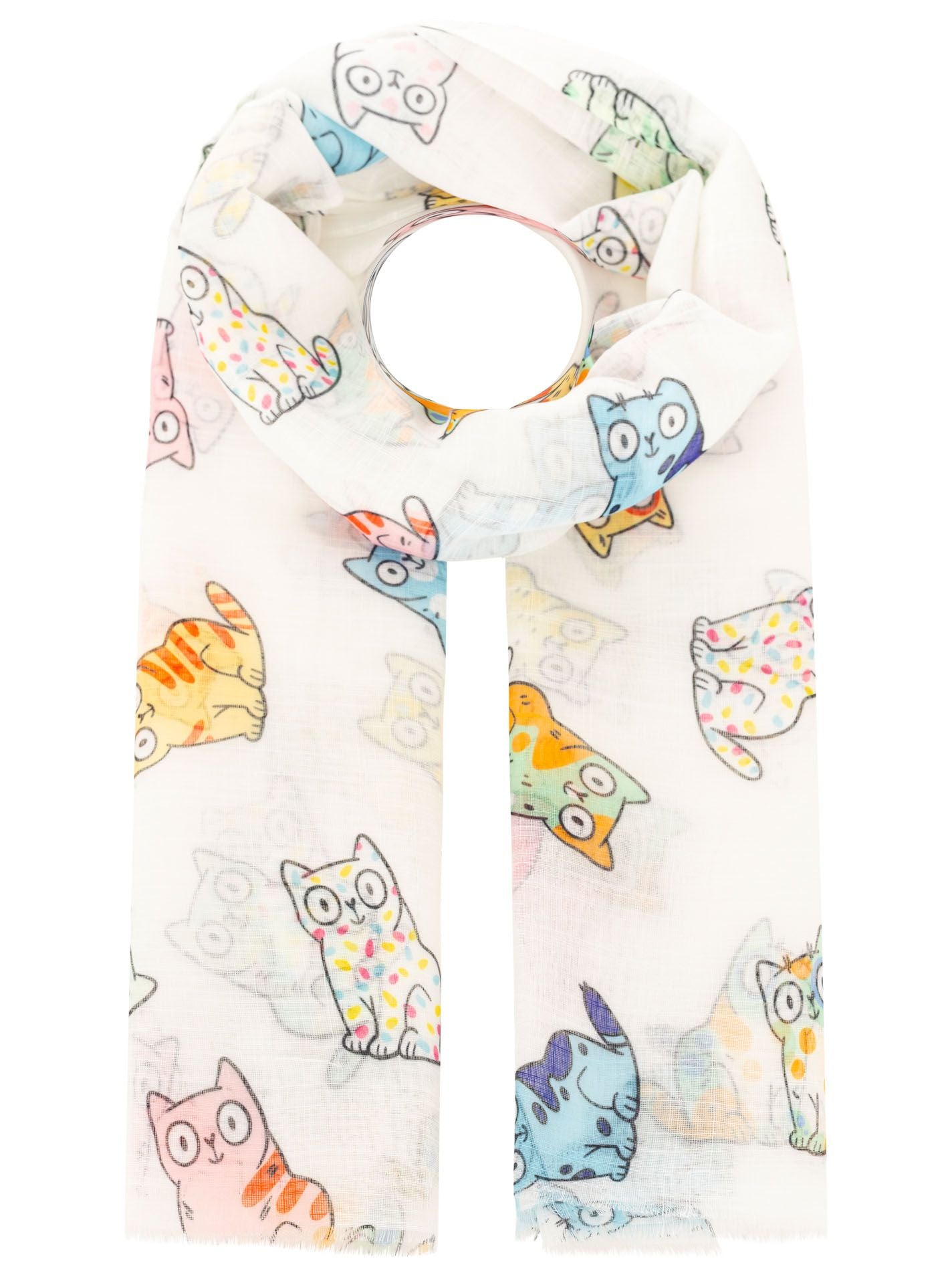 Zwillingsherz - Schal Bunte Katzen - Beige