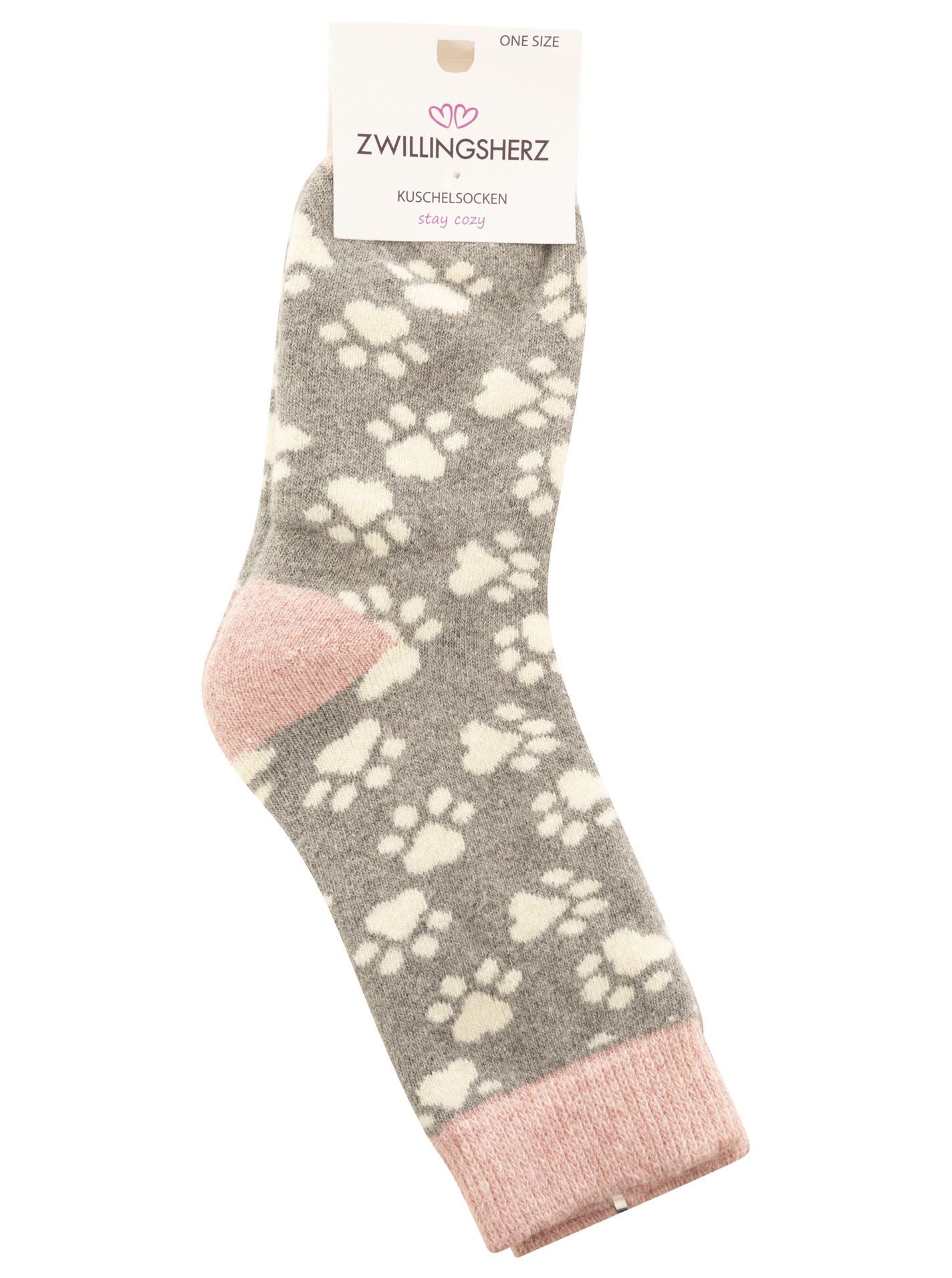 Zwillingsherz - Kuschelsocken Pfote - Grau/Rosa (2x Paar)