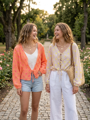 Musselin-Cardigan Streifen & Herzen