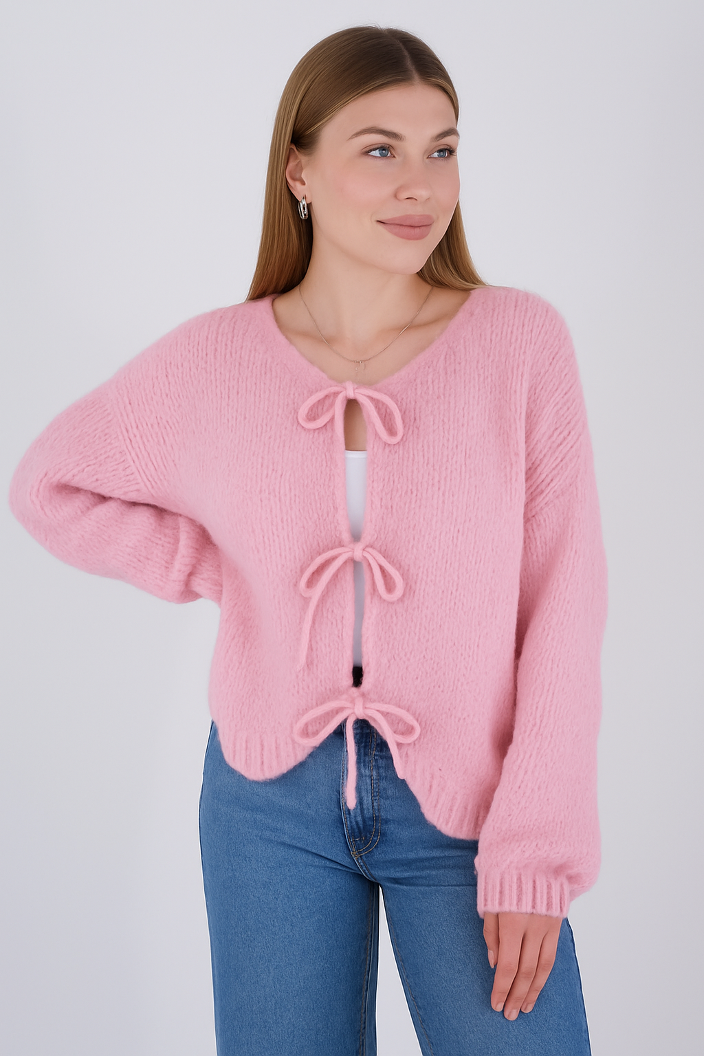 Cardigan mit Schleifen - Rosa