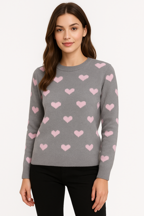 Zwillingsherz - Strick Pullover mit Herzen - Grau/Pink