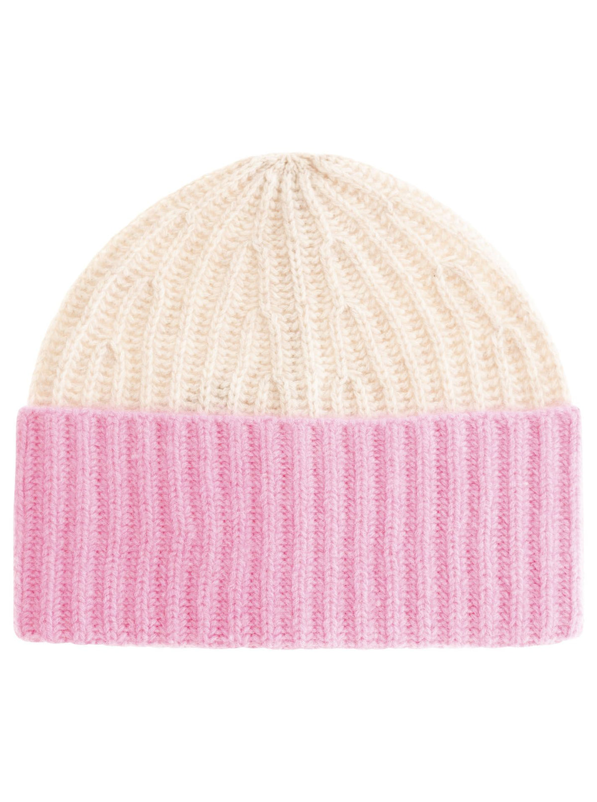 Zwillingsherz - Kaschmir Mütze "Grobstrick" (100% Cashmere) - Zweifarbig Rosa/Creme