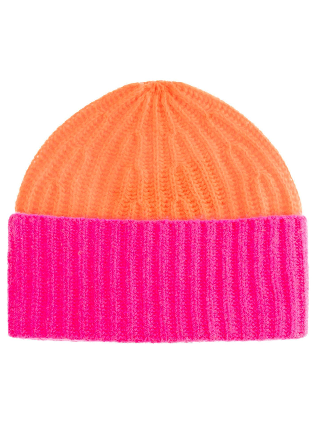 Zwillingsherz - Kaschmir Mütze "Grobstrick" (100% Cashmere) - Zweifarbig Pink/Orange