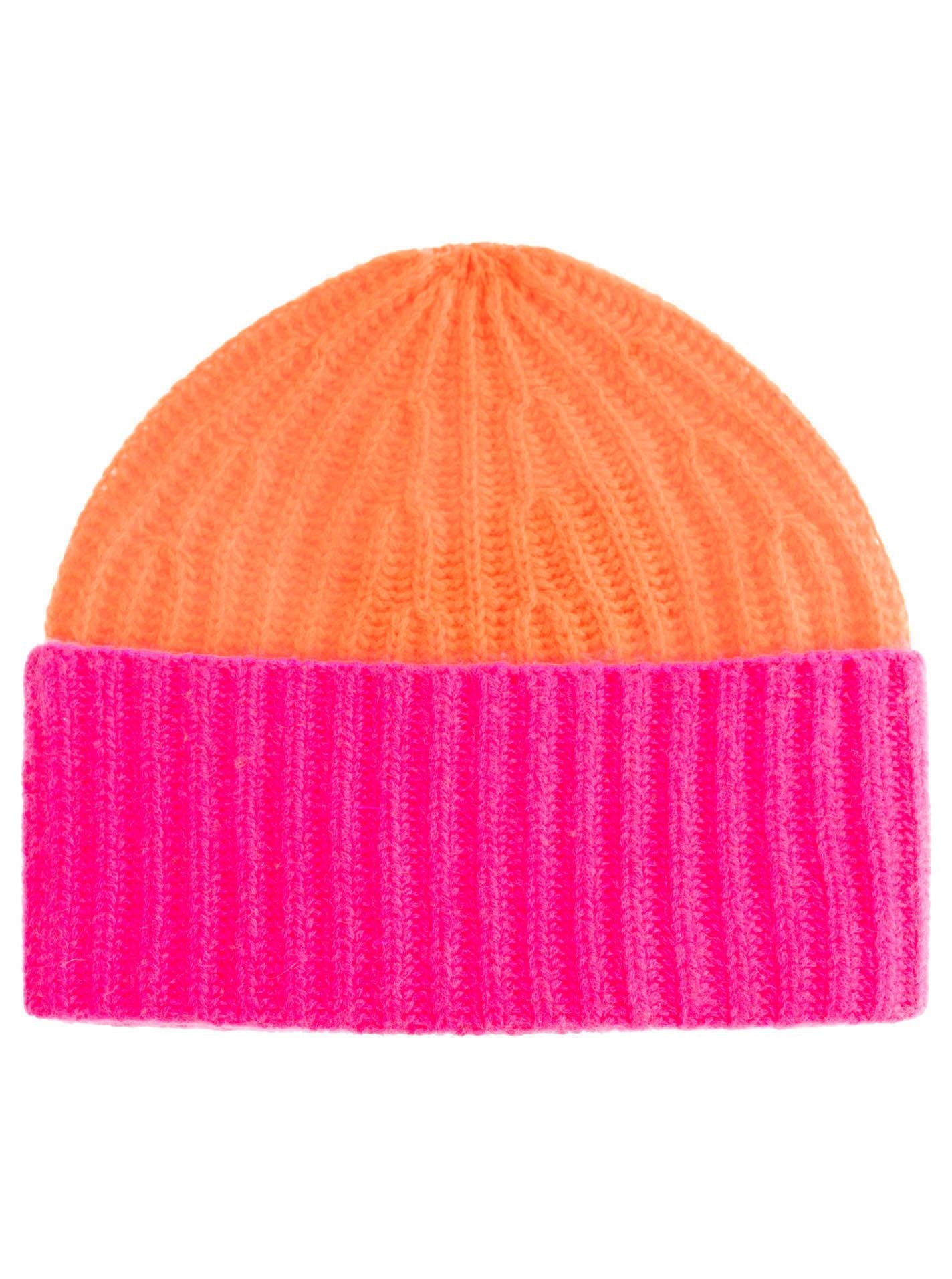Zwillingsherz - Kaschmir Mütze "Grobstrick" (100% Cashmere) - Zweifarbig Pink/Orange