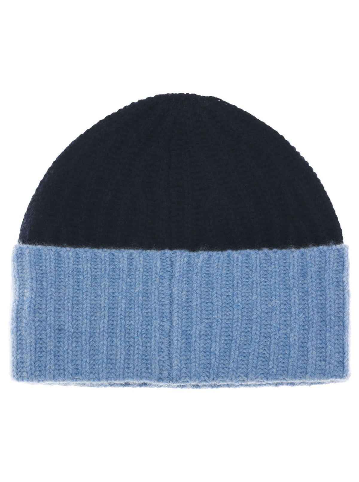 Zwillingsherz - Kaschmir Mütze "Grobstrick" (100% Cashmere) - Zweifarbig Blau