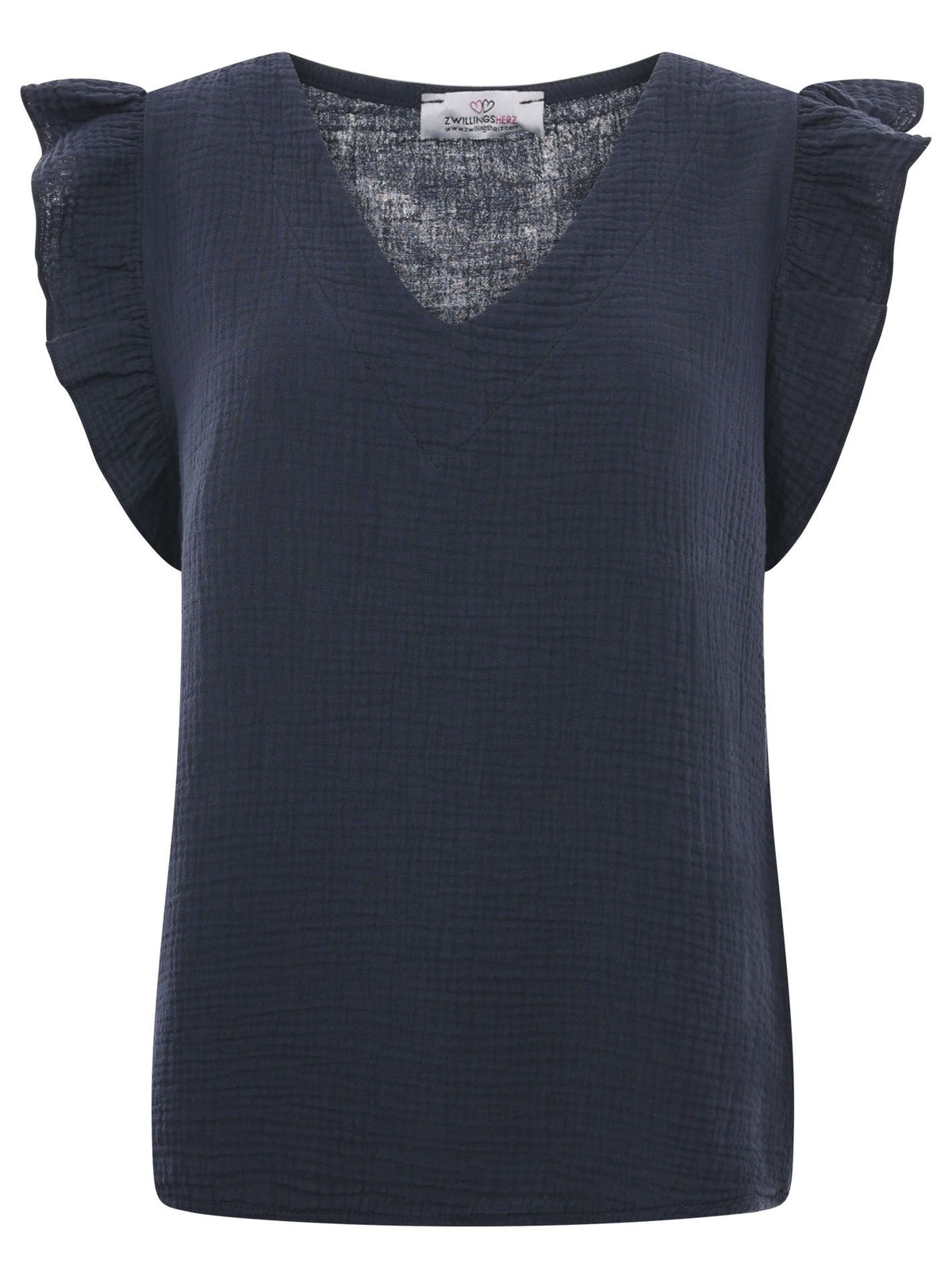 DressWithClass - Musselin Bluse Rüschen - Navy