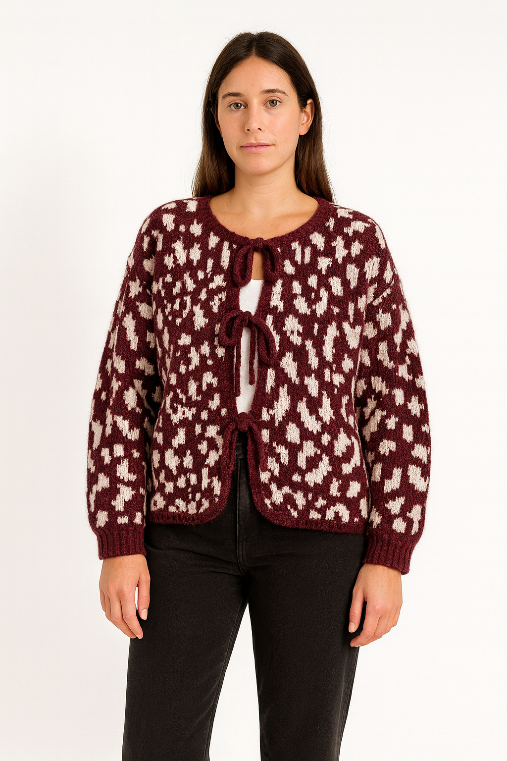 Stilvoller Leo Cardigan mit Schleife - Bordeaux