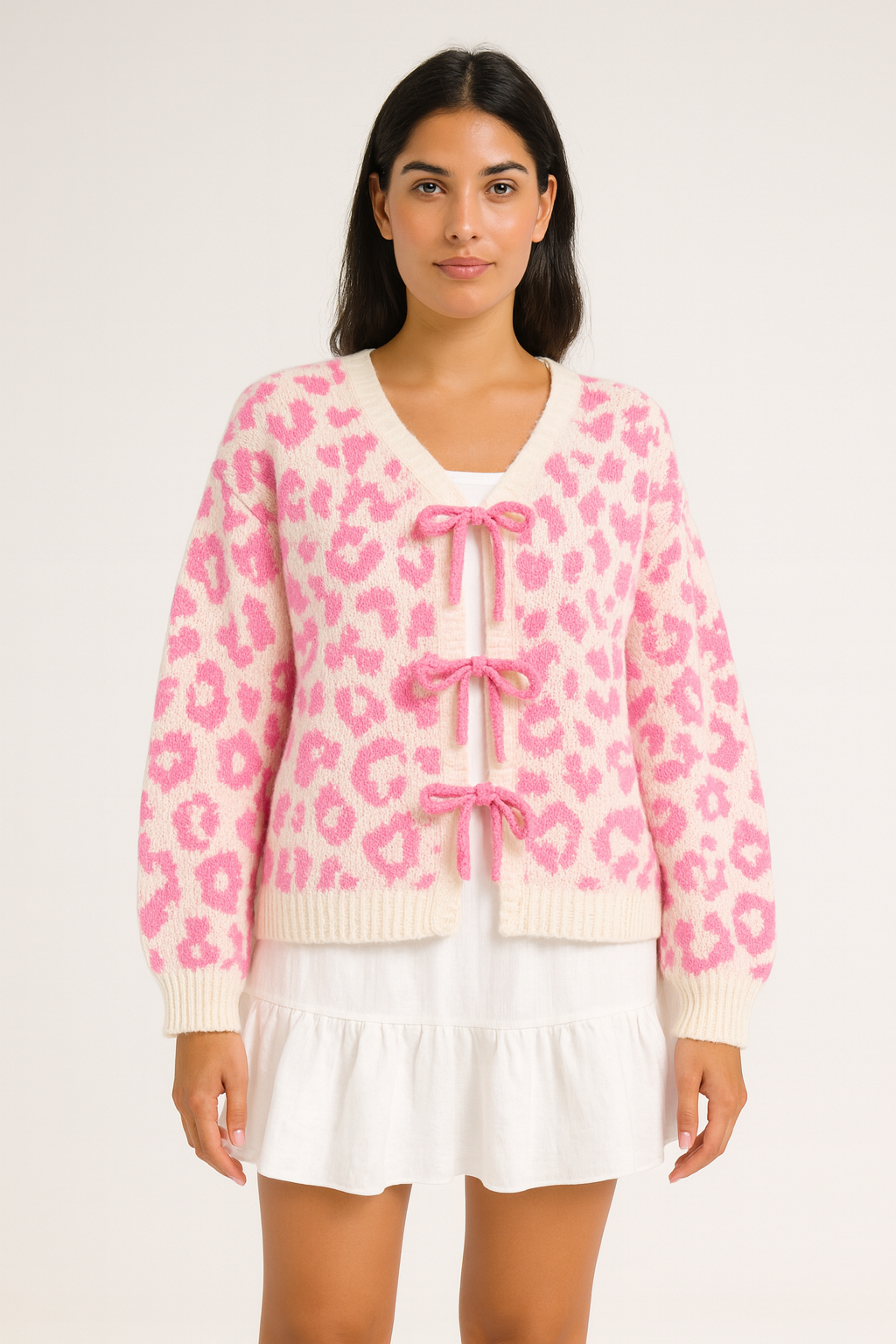 Stilvoller Leo Cardigan mit Schleife - Rosa