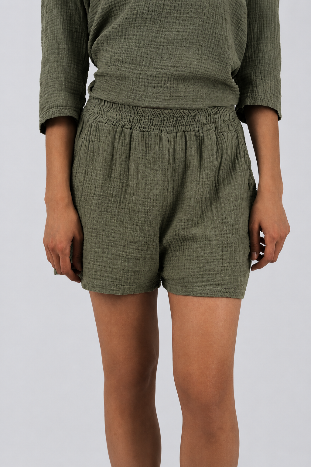 Natürliche Musselin Shorts - Khaki