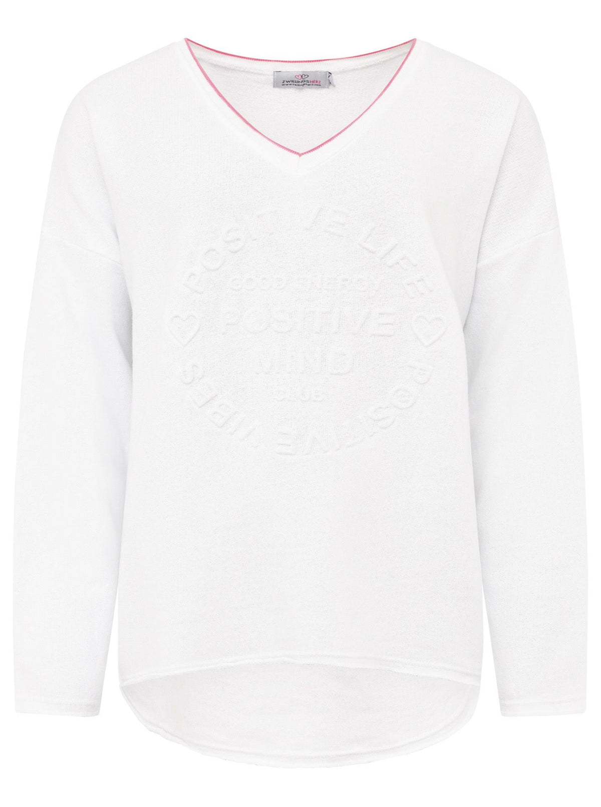 Zwillingsherz -  Sweatshirt "Positive Mind" Neonkante - Weiß/Pink