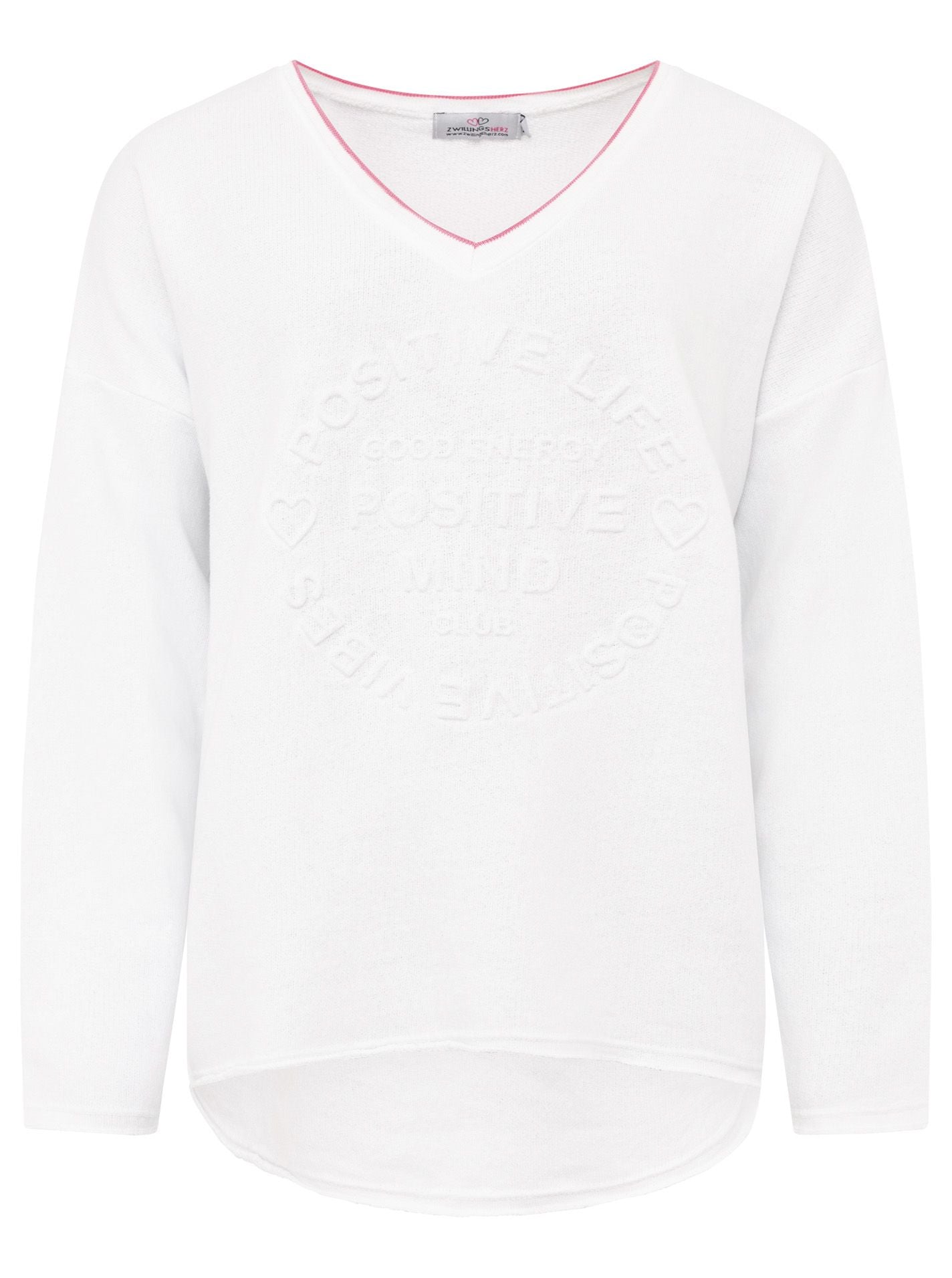 Zwillingsherz -  Sweatshirt "Positive Mind" Neonkante - Weiß/Pink