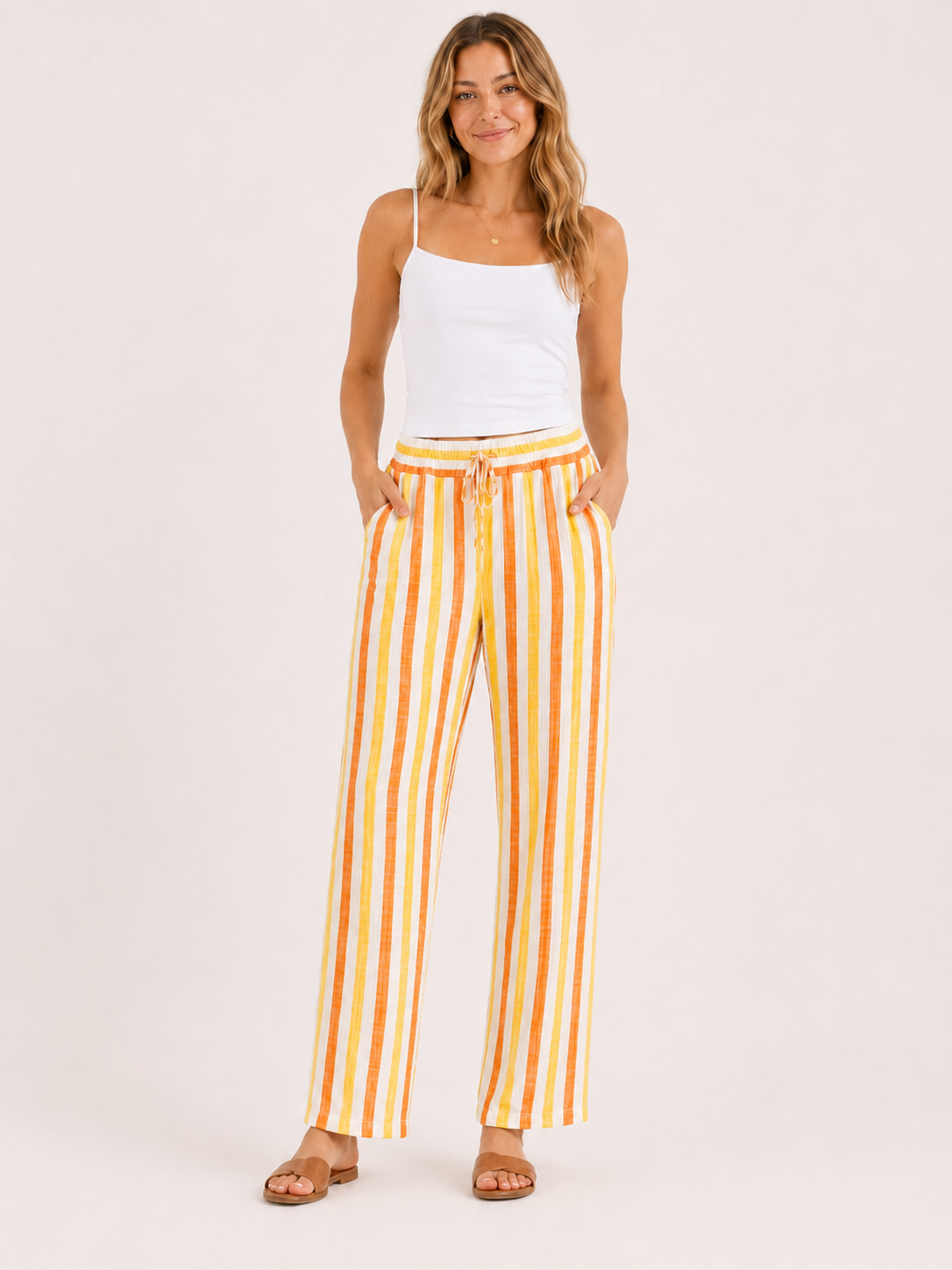 Musselin Hose Streifen - Orange/Gelb