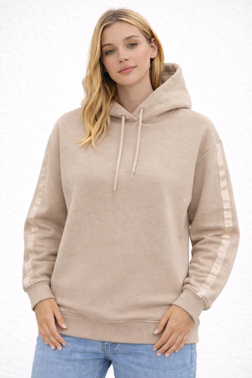 Flair - Basic Hoodie mit Satinstreifen - Beige