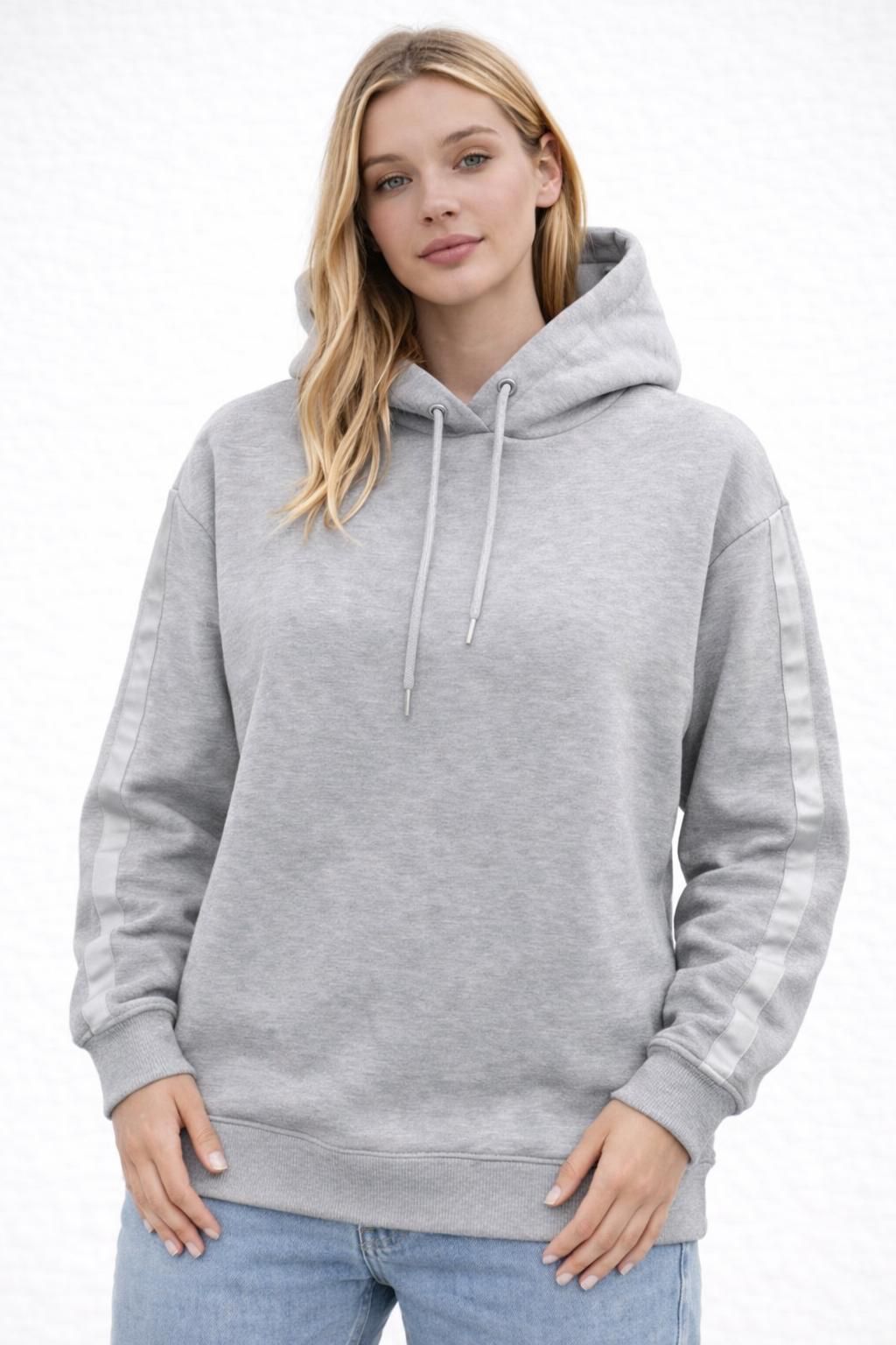Flair - Basic Hoodie mit Satinstreifen - Hellgrau