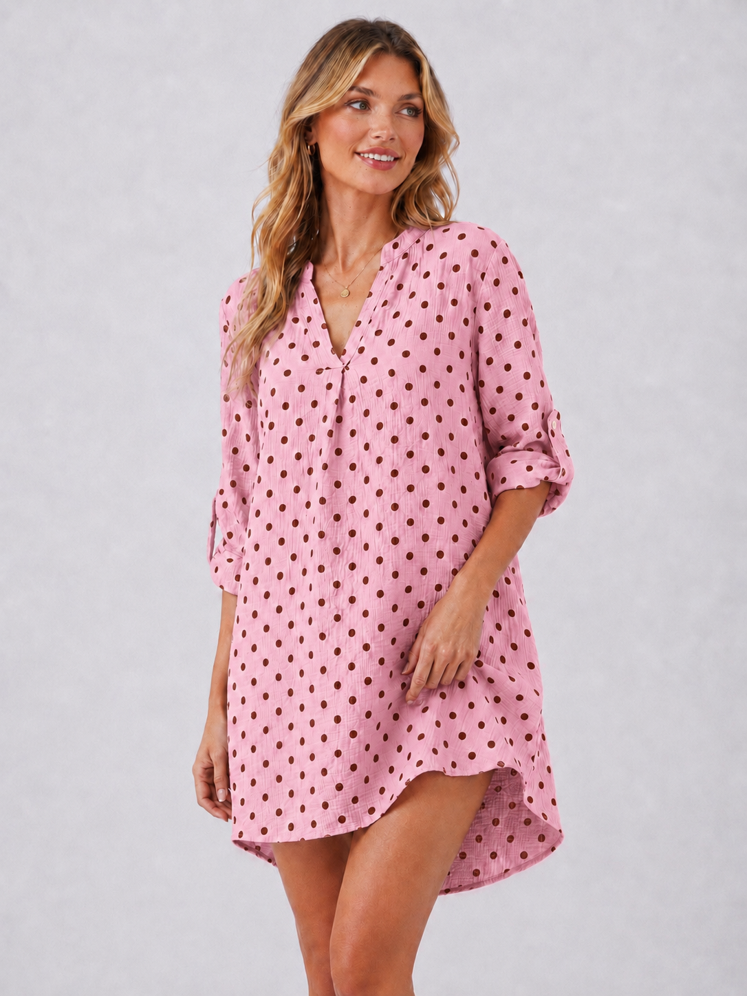 Zwillingsherz Musselin Tunika Punkte - Rosa/Braun