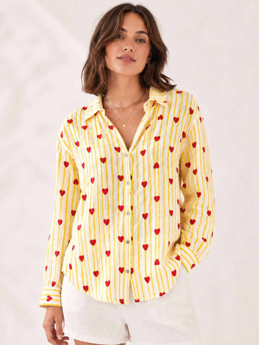 Musselin-Bluse Streifen & Herzen - Gelb