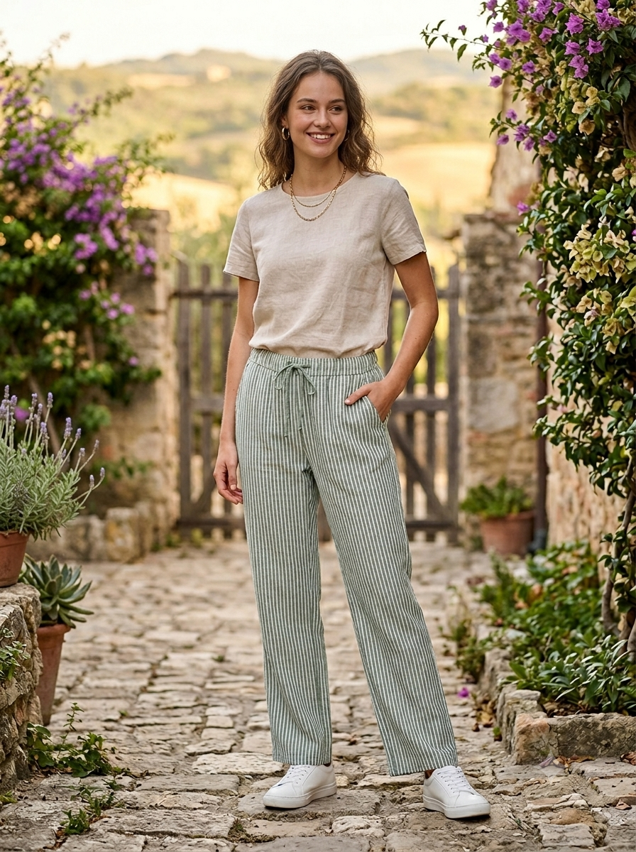 Leichte Baumwoll Hose mit Streifen (Supersale - keine Retoure)