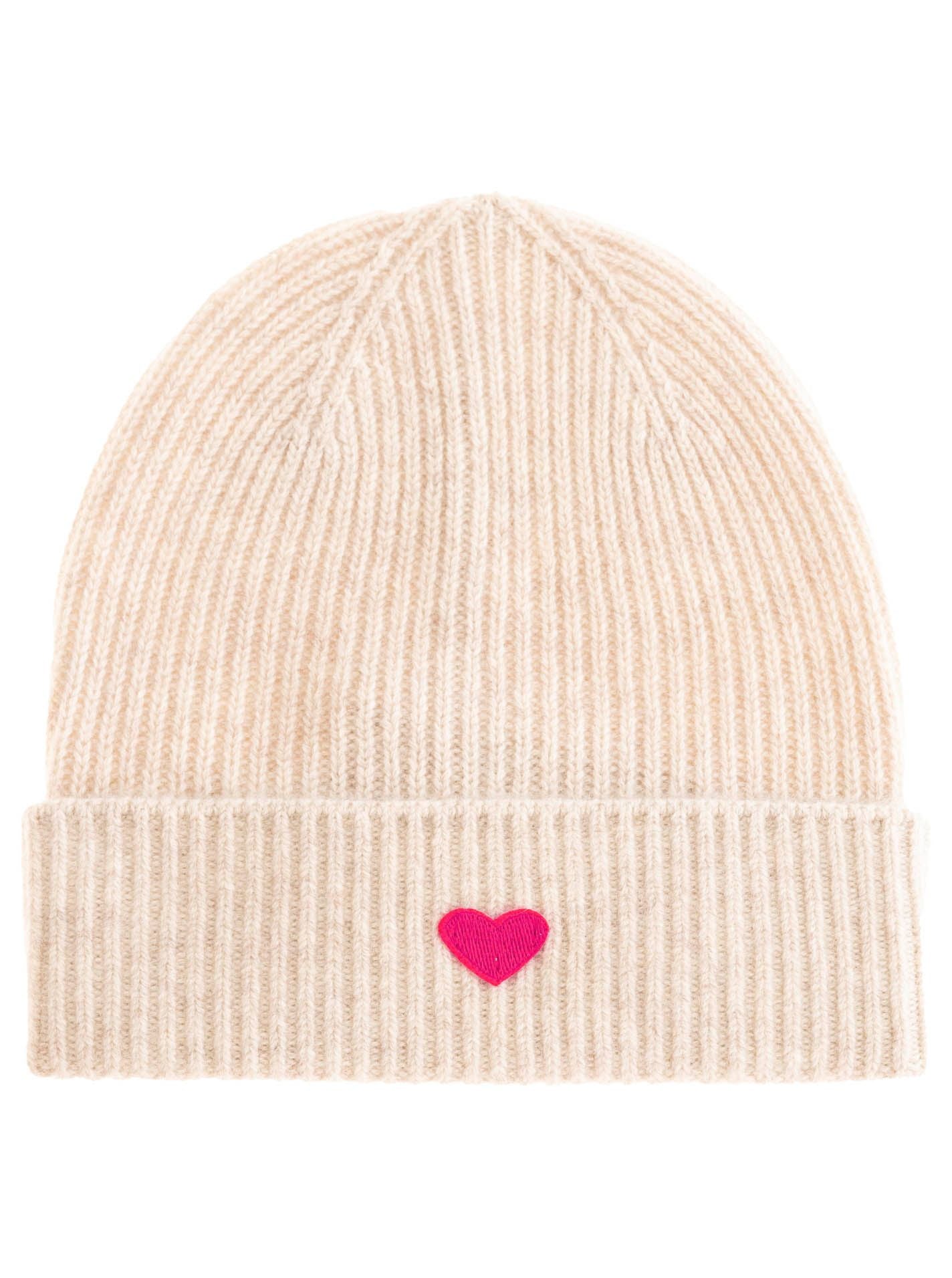 Zwillingsherz - 100% Cashmere Mütze Herz - Beige/Pink