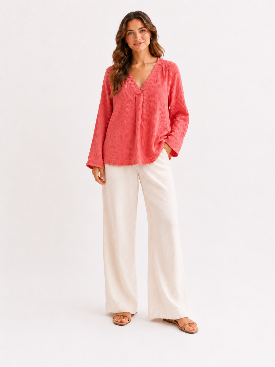 Stilvolle Musselin Bluse - Koralle